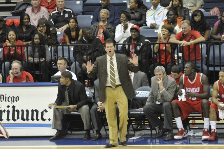 Steve Alford retirement: Alford coaching New Mexico at the Jenny Craig Pavilion in San Diego in 2008