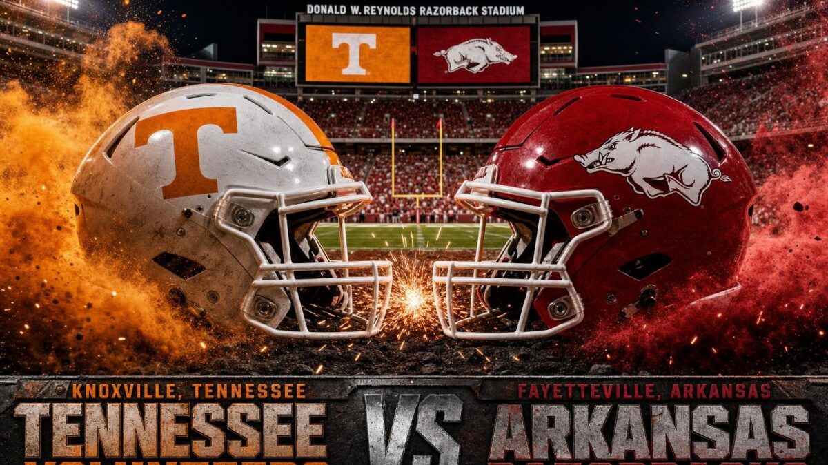 Tennessee vs. Arkansas college football preview graphic