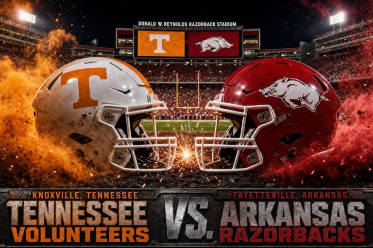 Tennessee vs. Arkansas college football preview graphic