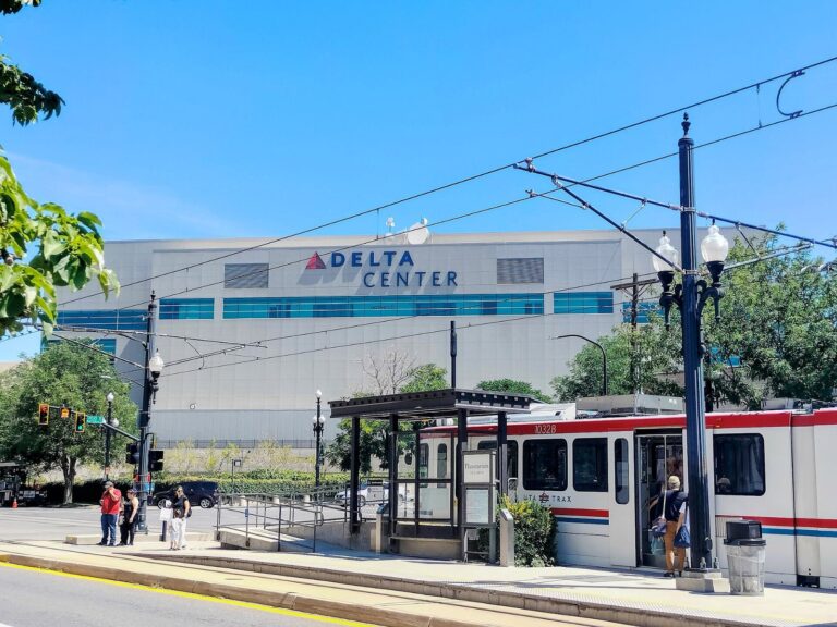 UFC 332 preview: Exterior of the Delta Center in Salt Lake City, host of the Silva vs. Wang card